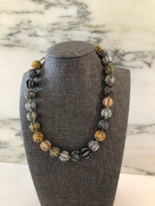 Glass Beaded Necklace- Silver / Gold Multicolor (Small Beads)