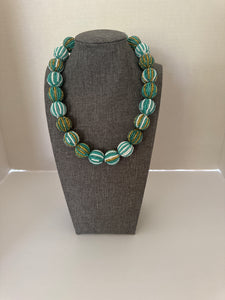 Glass Beads- Nepal- Turquoise/Gold/White- Big Beads