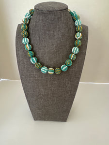 Glass Beads-Nepal-Turquoise/Gold/White- Small Beads
