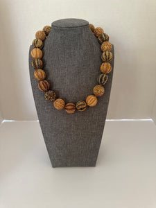Glass Bead Necklace- Nepal- Browns and Gold-Big beads