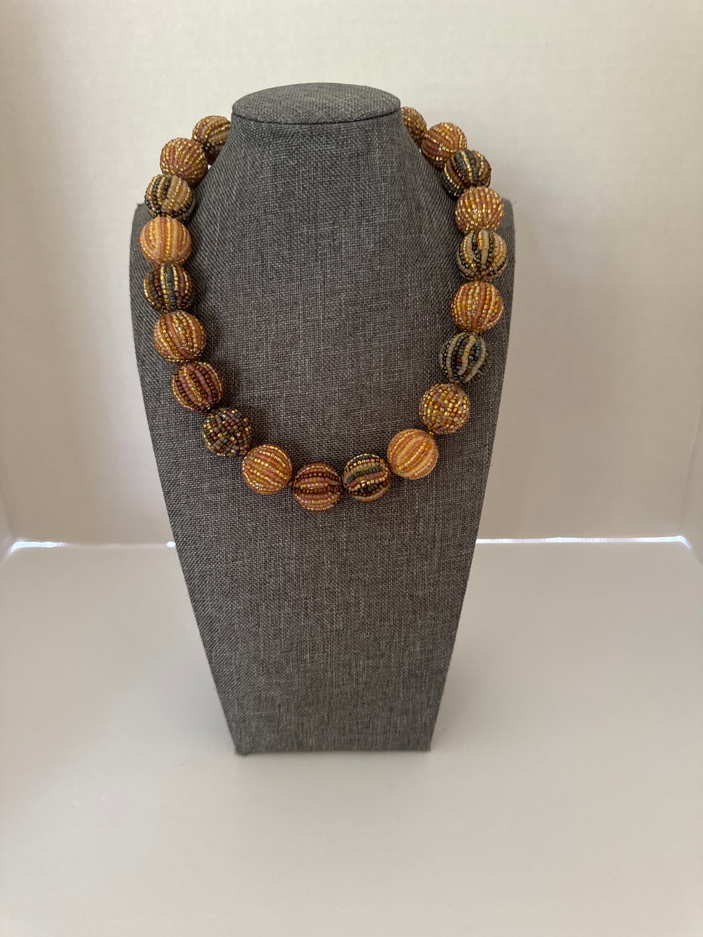Glass Bead Necklace- Nepal- Browns and Gold-Big beads