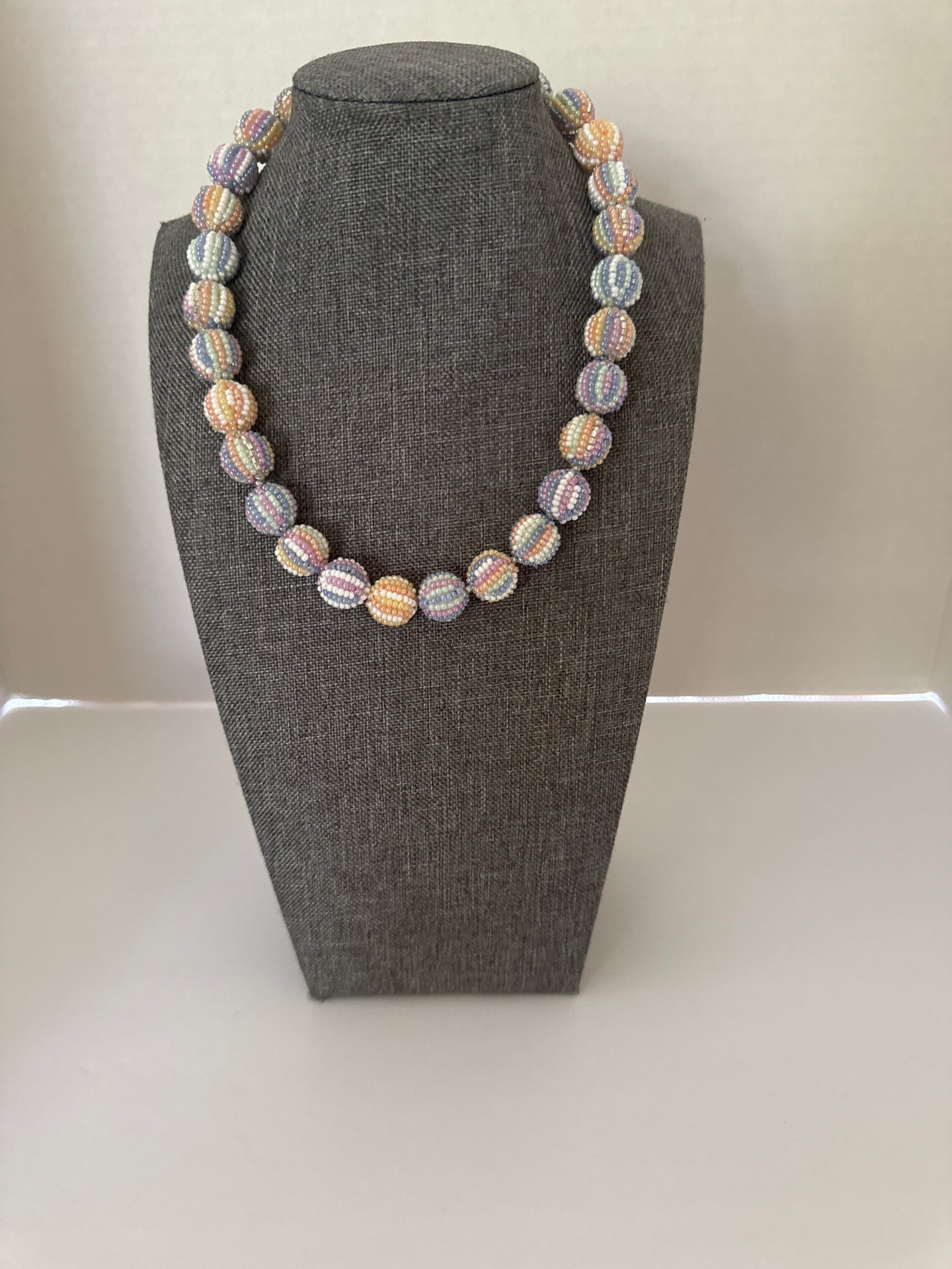 Glass Bead Necklace- Lavender,Peach, White- Small Beads