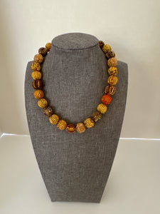 Glass Bead Necklace-Shades of Brown/Gold-Small Beads