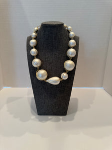 “Pearl Necklace” Made w Cotton Balls- Gold