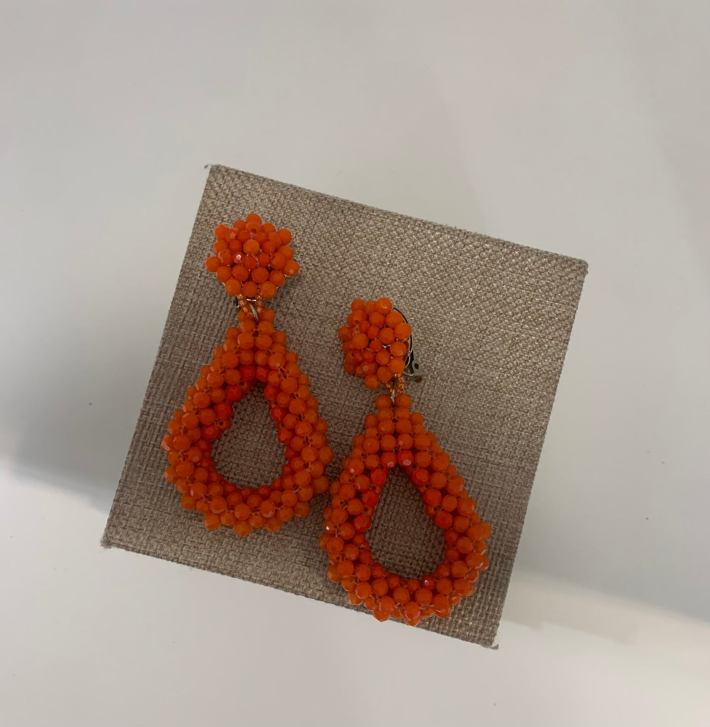 Handmade Crystal Clip on Earrings-Orange