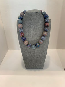 Glass Beaded Necklace-Shades of Blue (Big Beads)