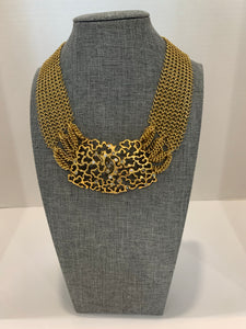 Gold Mesh Necklace W Crystal