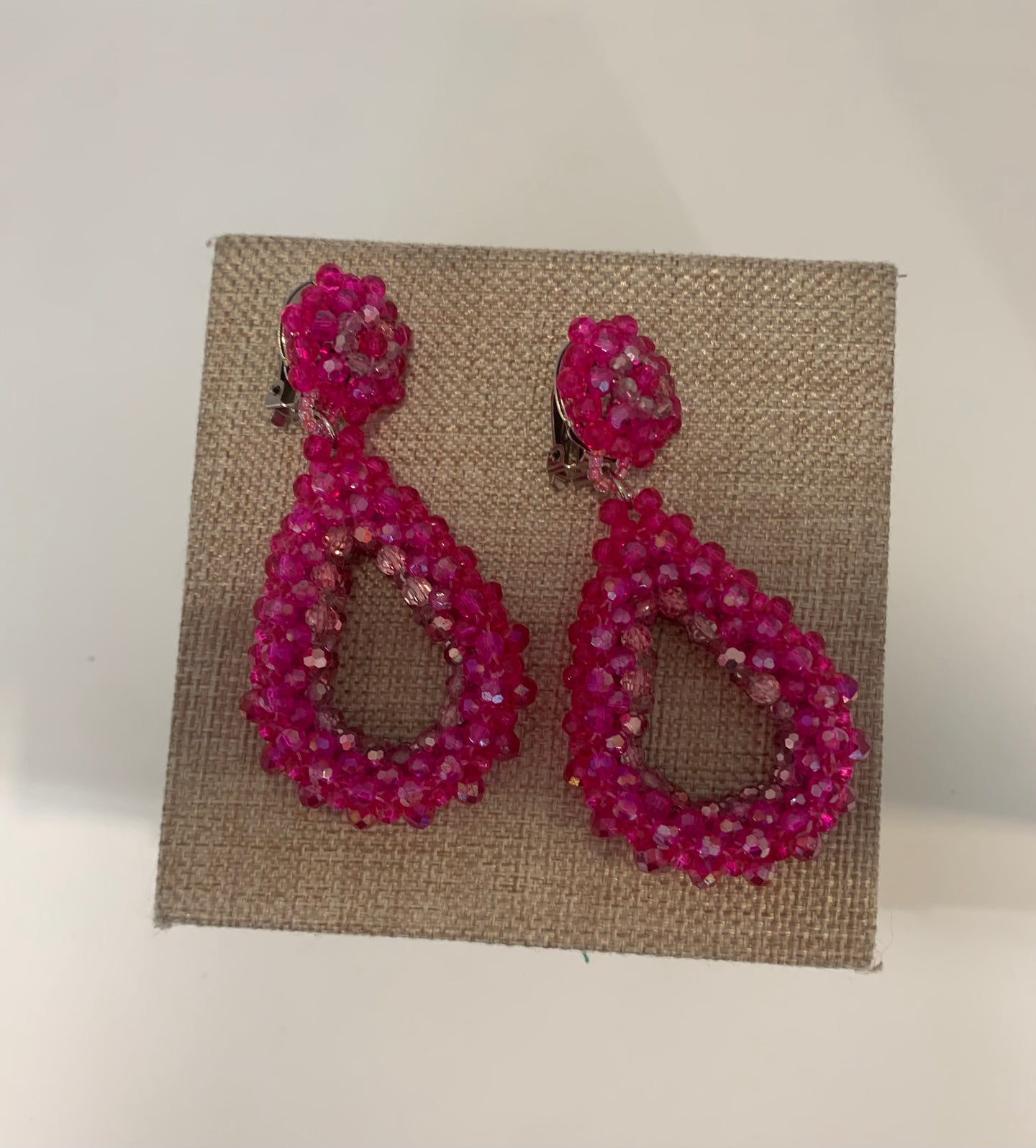 Handmade Clip on Earrings-Hot Pink