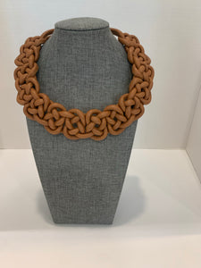 Leather Woven Necklace W Magnetic Closure- British Tan