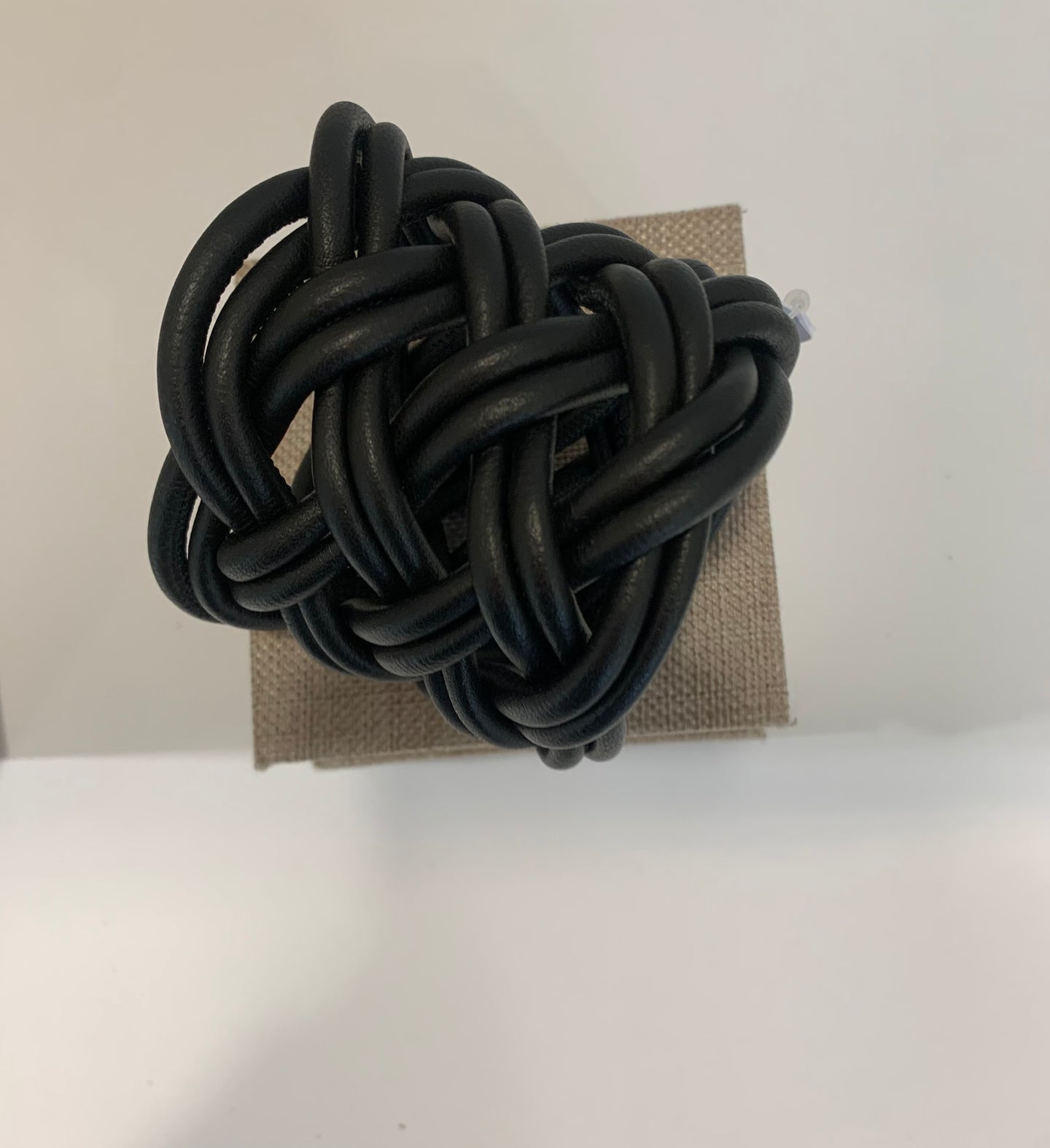 Leather Woven Cuff Bracelet- Black