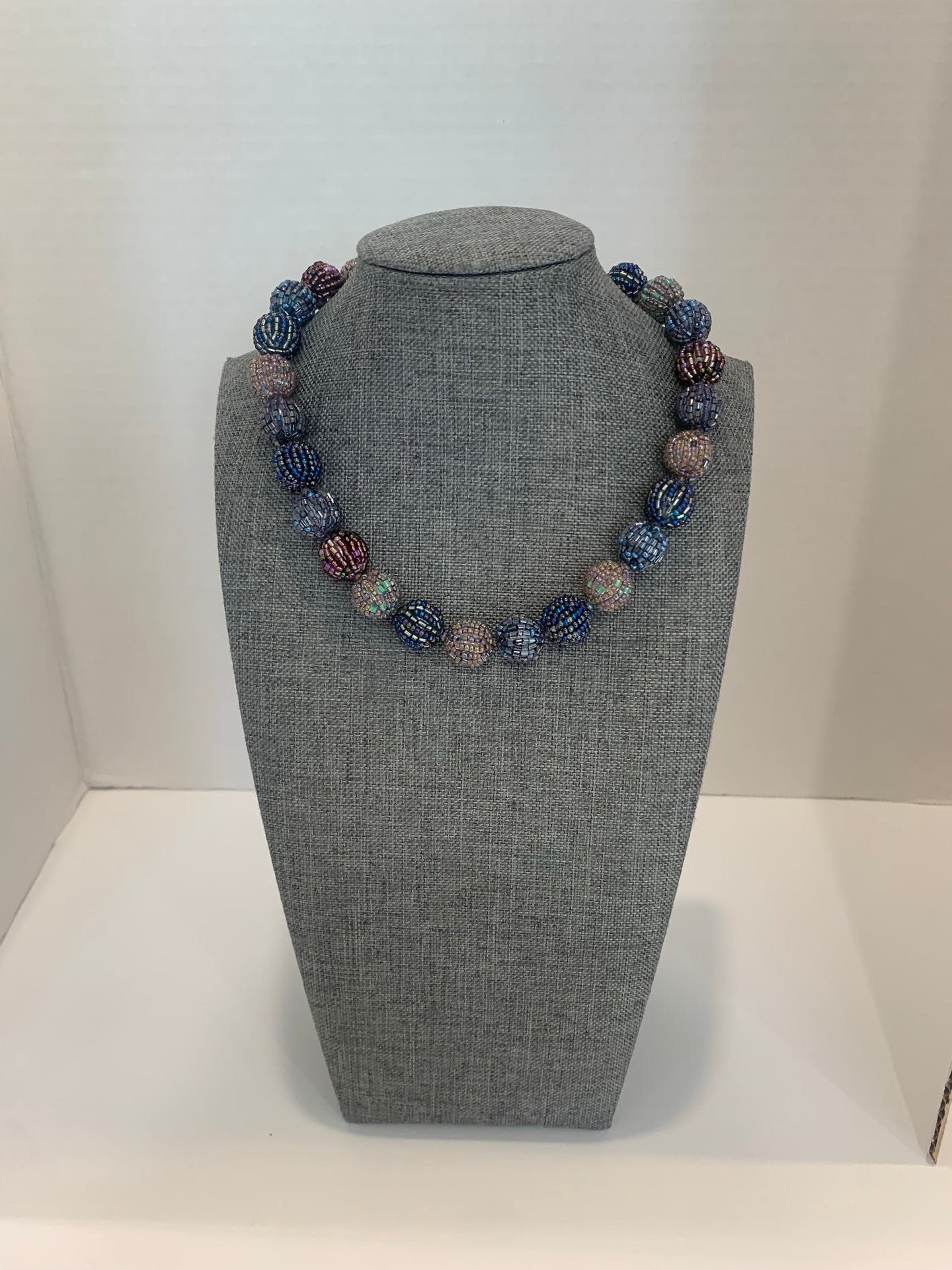 Glass Beaded Necklace- Shades of Blue (Small Beads)