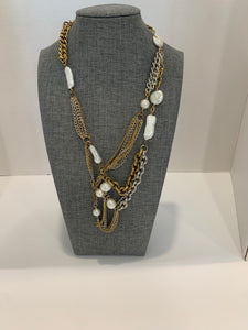 Gold & Silver Necklace W Pearls
