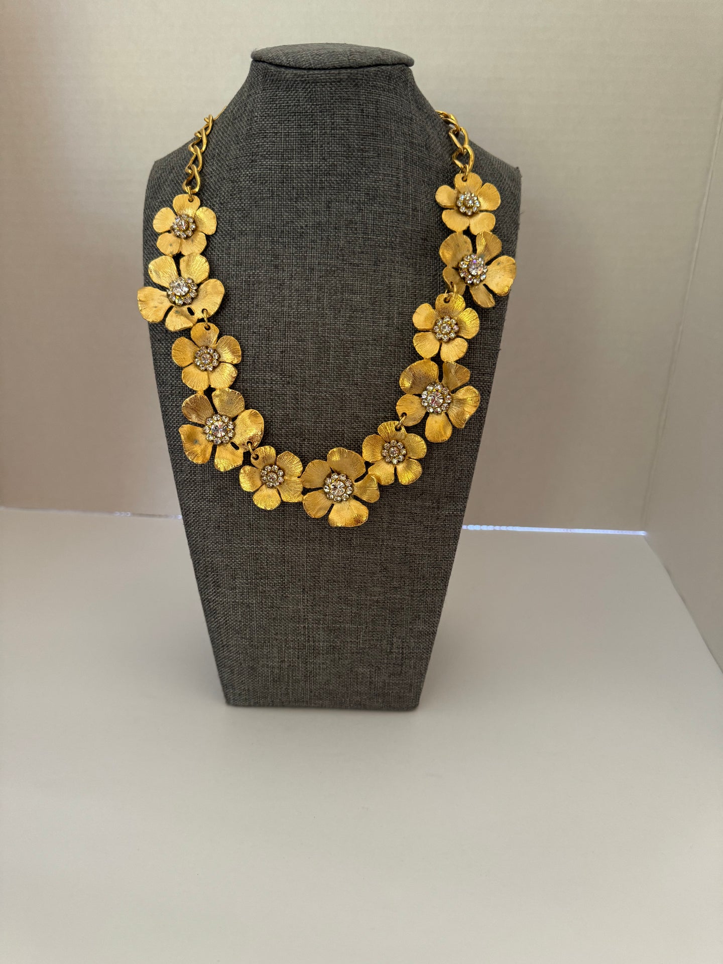 Handmade Gold/Crystal Flowered Necklace