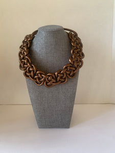 Copper-Leather Woven Necklace W Magnetic Closure- Black Color