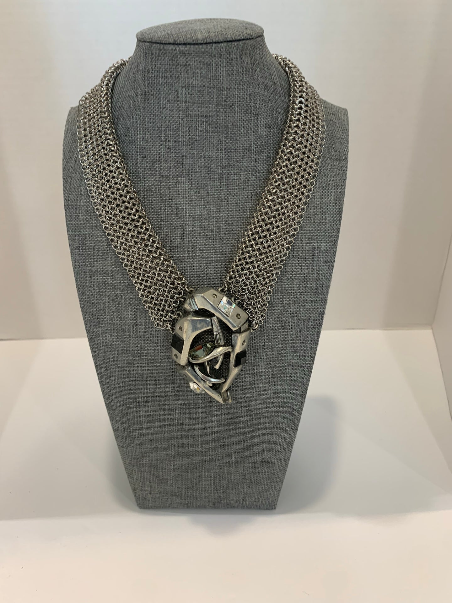 Silver Necklace W Black/ Crystal Pendant