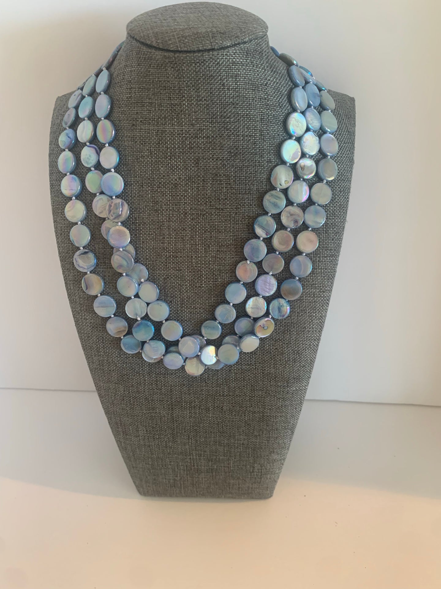 Mother Of Pearl- Triple Strand Light Blue