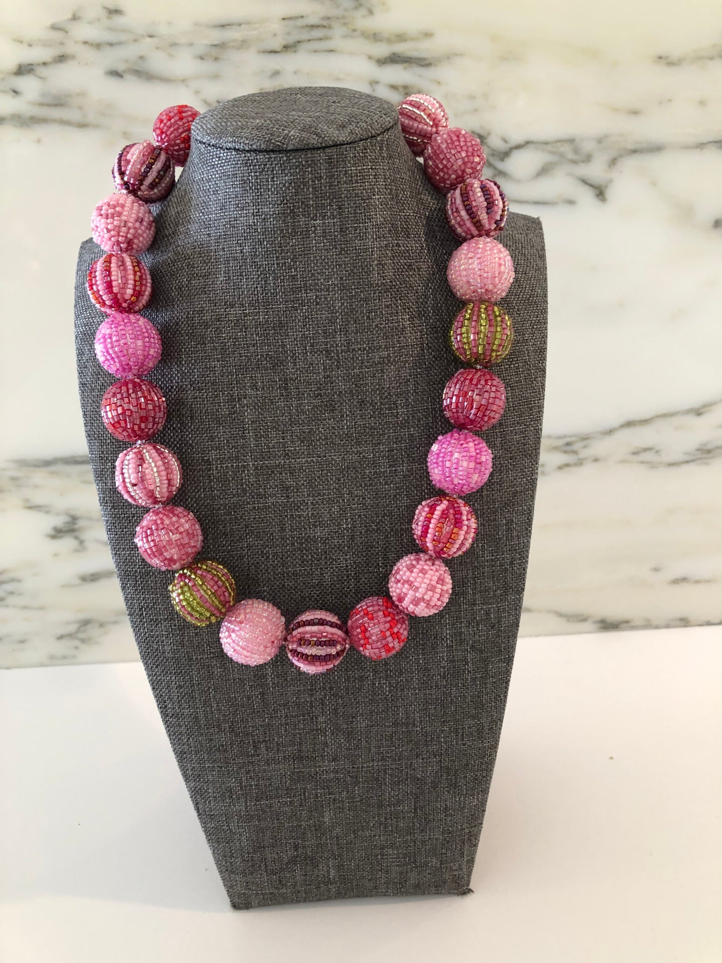 Glass Beaded Necklace- Pink (Big Beads)