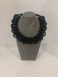 Leather Woven Necklace W Magnetic Closure- Black Color