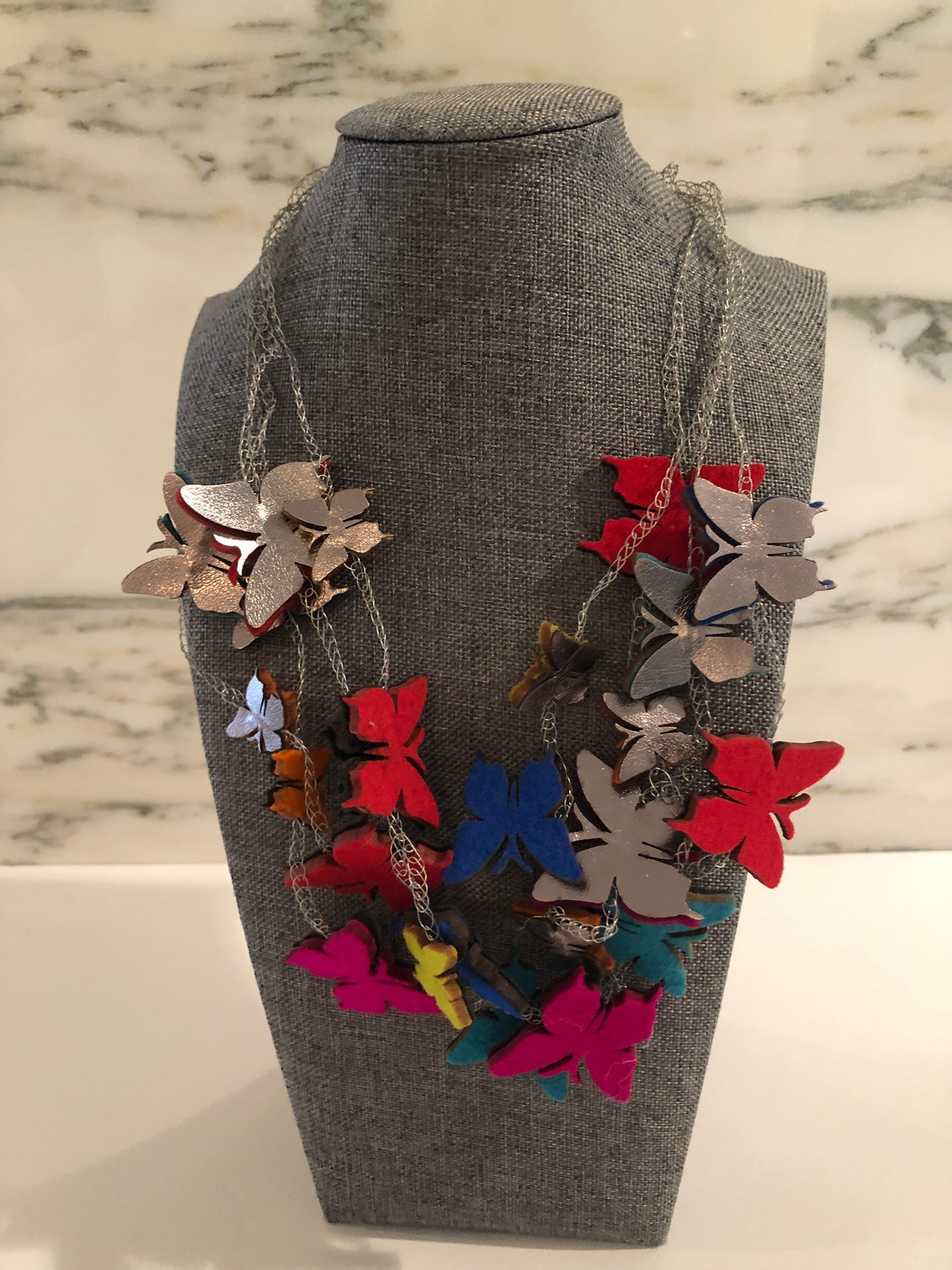 Handmade Felt Multicolor Butterfly Necklace