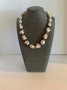 Baroque Pearls- 18 inch-W/ Multicolor Stone Rondels