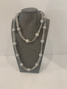 Pearl Necklace W Copper Wire- Light Grey