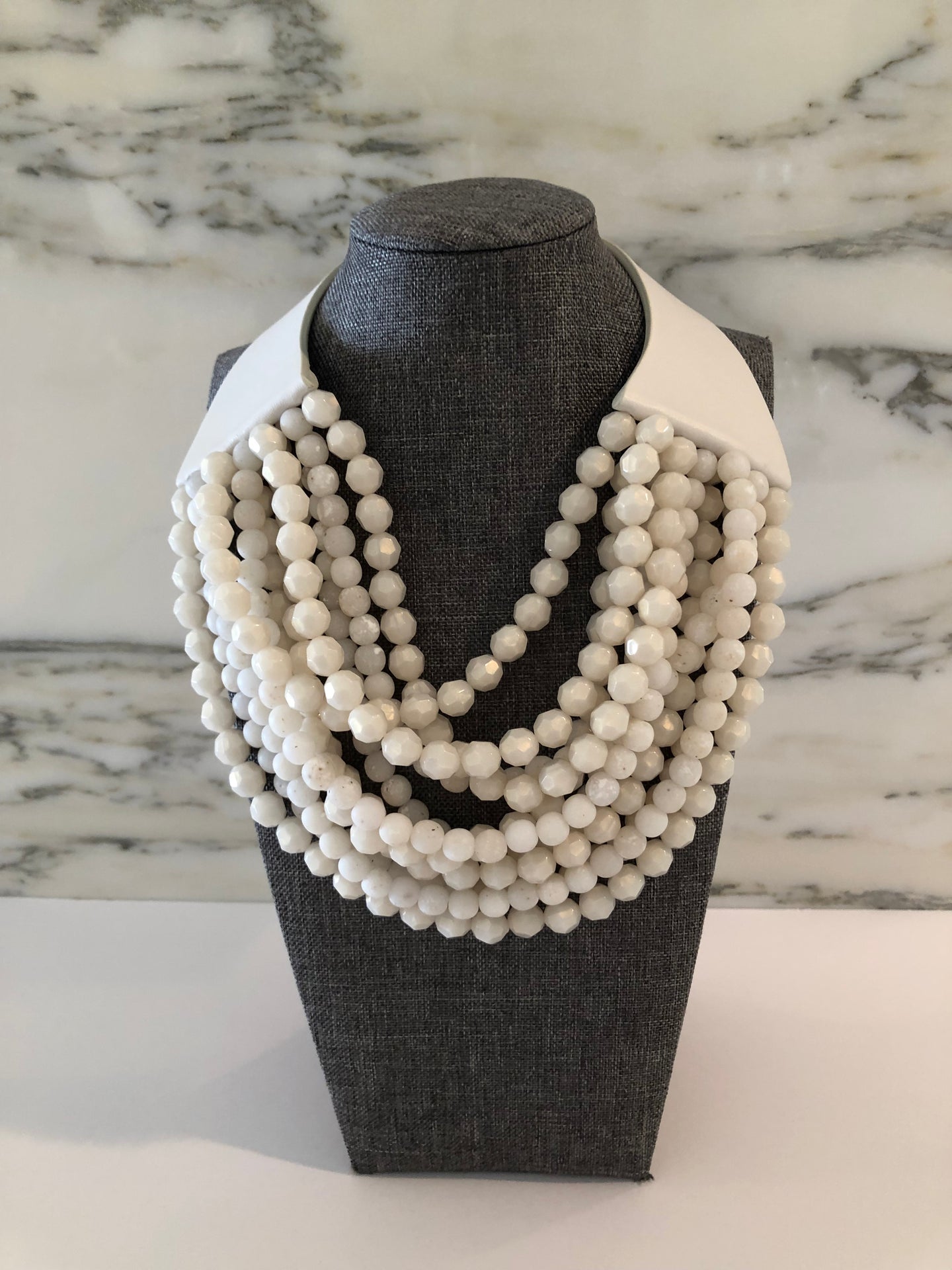Beaded Necklace- Leather Strap (Ivory)