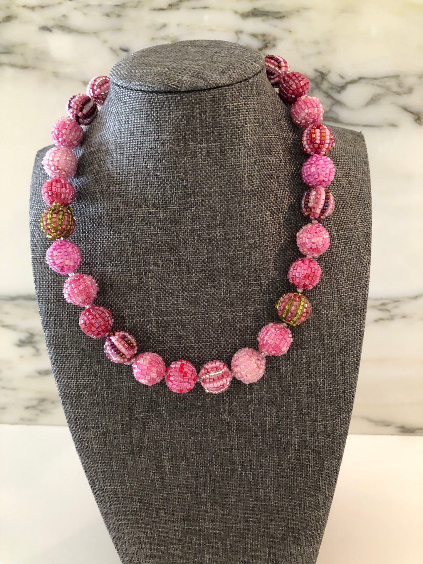 Glass Beaded Necklace- Pink (Small Beads)
