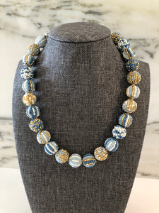 Glass Beaded Necklace- Blue/ Gold( Small Beads)